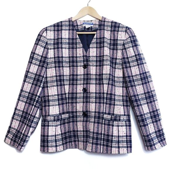 Pendleton Vintage Pink & Blue Plaid Blazer Size M Medium - Picture 1 of 5